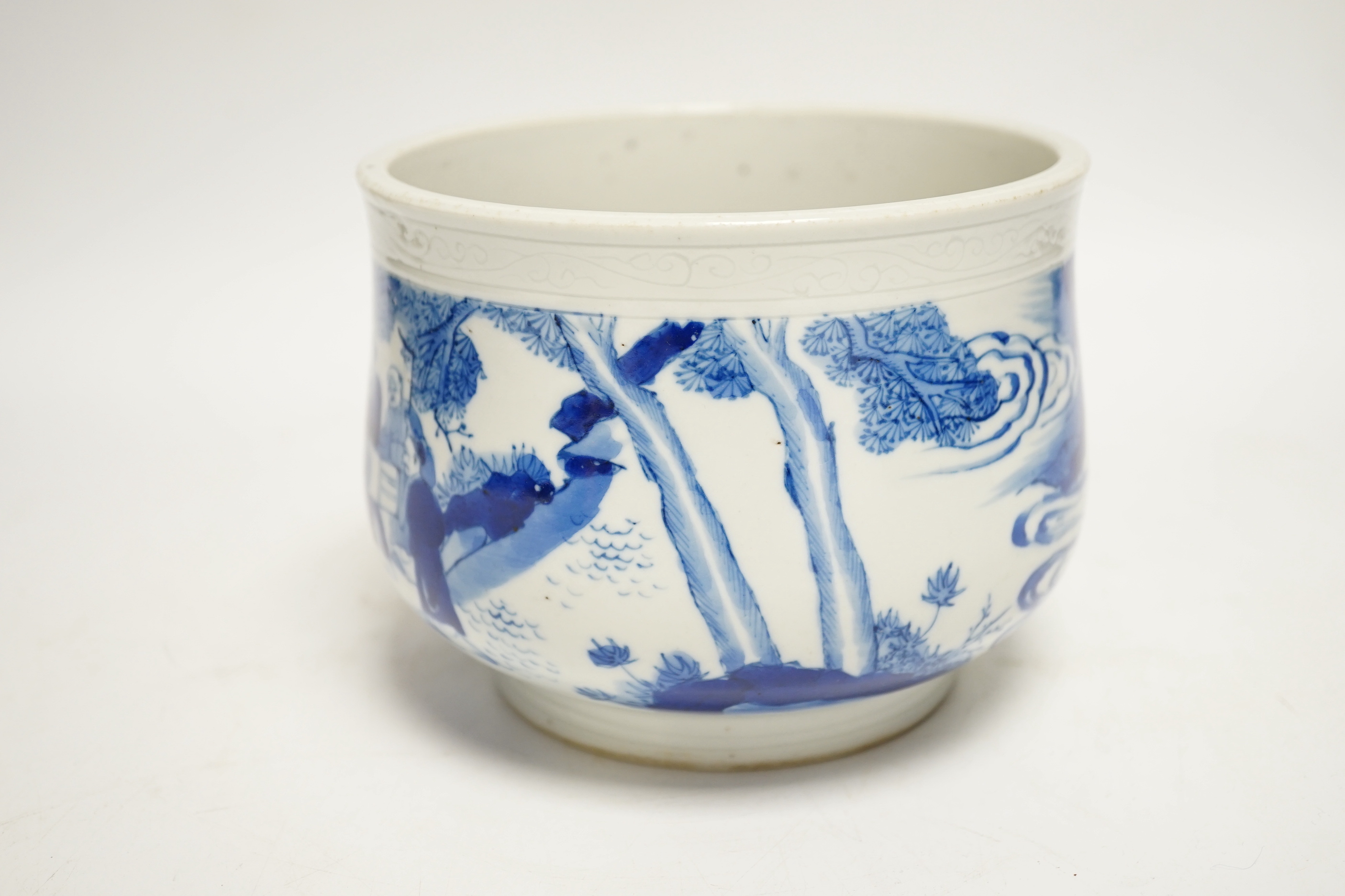 A Chinese blue and white figurative 'boys' bowl, 11cm high